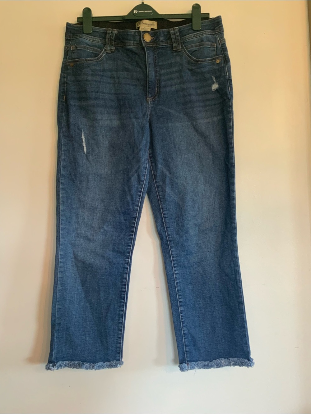 Democracy Ab Technology Medium Blue Ankle Jeans with Frayed Hem